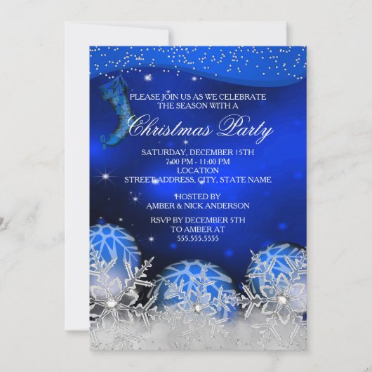 Invitation Fête de Noël Royal Blue Crystal Snowflake (Devant)