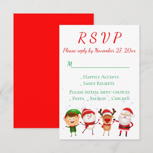 Invitation Fête de Noël RSVP Red Green Père Noël (Devant / Derrière)