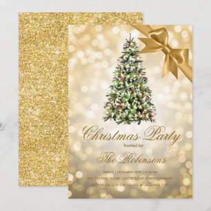 Invitation Fête de Noël Ruban Gold Xmas Tree Lights