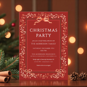 Invitation Fête de Noël Ruban Rouge Moderne