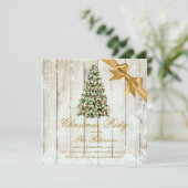 Invitation Fête de Noël | Ruban rustique Arbre et Or (Debout devant)