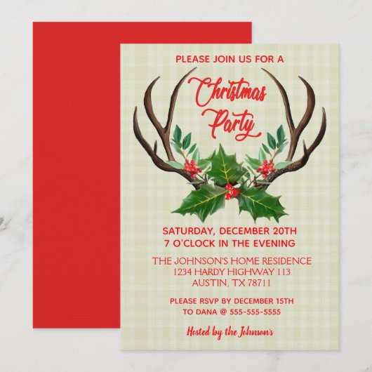 Invitation Fête de Noël Russe Antlers (Devant / Derrière)