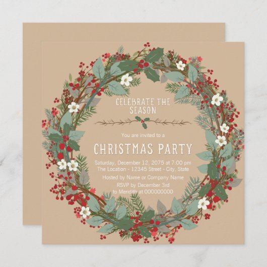 Invitation Fête de Noël Russe Wreath (Devant / Derrière)