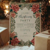 Invitation Fête de Noël Rustic Poinsettia