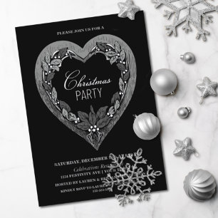 Invitation Fête de Noël Rustic Silver Heart