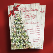 Invitation Fête de Noël | Rustic Tree & Red Ribbon Invitat