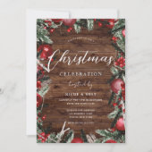 Invitation Fête de Noël Rustic Wood Festim Wreath (Devant)