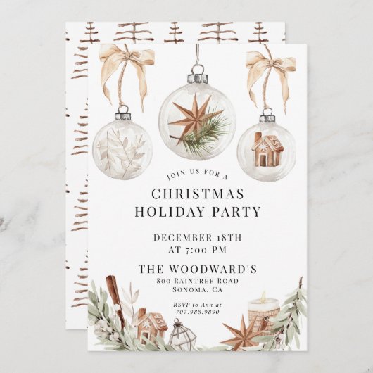 Invitation Fête de Noël rustique (Devant / Derrière)