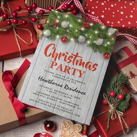 Invitation Fête de Noël rustique à la campagne