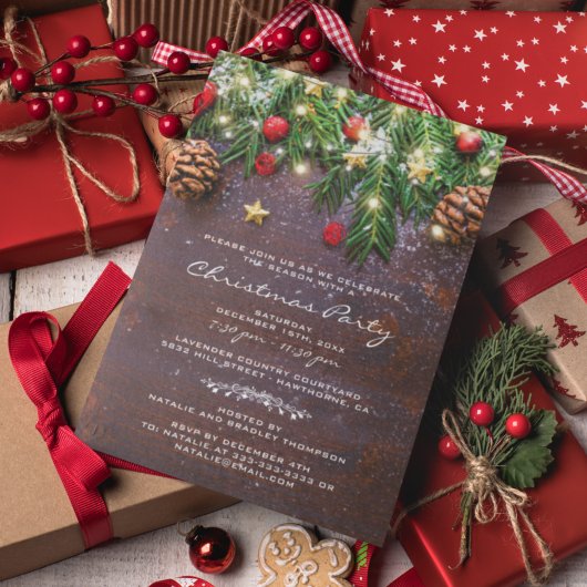Invitation Fête de Noël rustique à la campagne