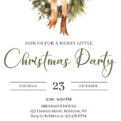 Invitation Fête de Noël rustique à l'aquarelle rouge vert cos