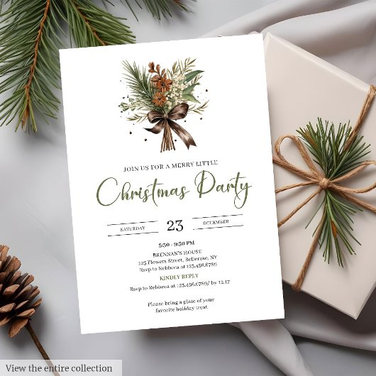 Invitation Fête de Noël rustique à l'aquarelle rouge vert cos
