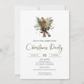 Invitation Fête de Noël rustique à l'aquarelle rouge vert cos (Devant)