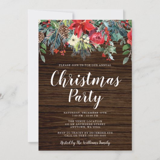 Invitation Fête de Noël Rustique aquarelle (Devant)