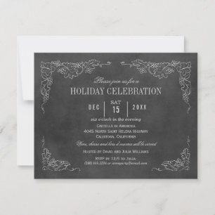 Invitation Fête de Noël Rustique au Vin avec Tableau Noir