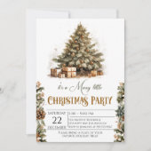 Invitation Fête de Noël rustique avec accents or (Devant)