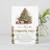 Invitation Fête de Noël rustique avec accents or (Debout devant)