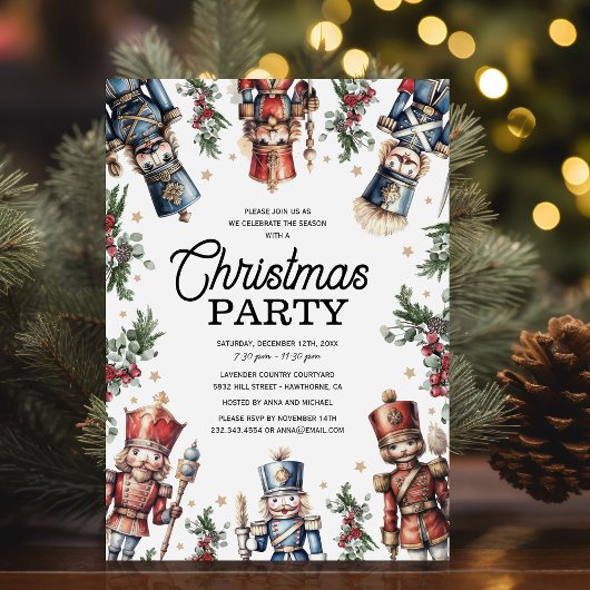 Invitation Fête de Noël Rustique avec Casse-Noisette