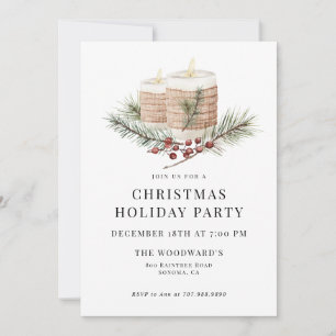 Invitation Fête de Noël Rustique Bohème avec Pin et Chandelle