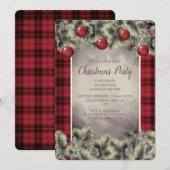 Invitation Fête de Noël Rustique Buffalo Plaid Gris Argent (Devant / Derrière)