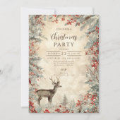 Invitation Fête de Noël Rustique Cerf Pin Baie (Devant)