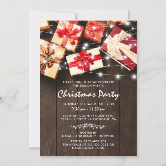 Invitation Fête de Noël rustique chaude (Devant)