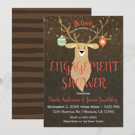 Invitation Fête de Noël Rustique de Mariage de Cerfs (Devant / Derrière)