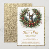 Invitation Fête de Noël rustique élégante avec cerf  (Devant / Derrière)