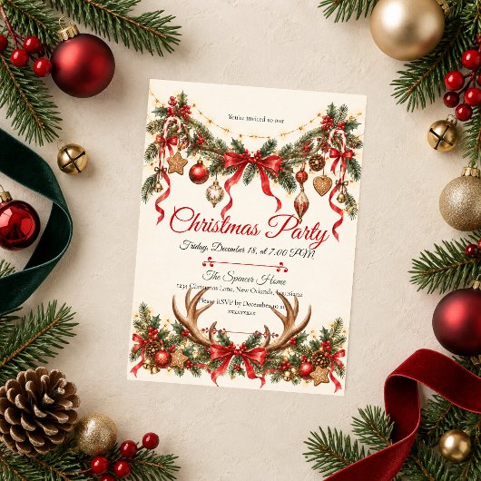 Invitation Fête de Noël rustique en forêt