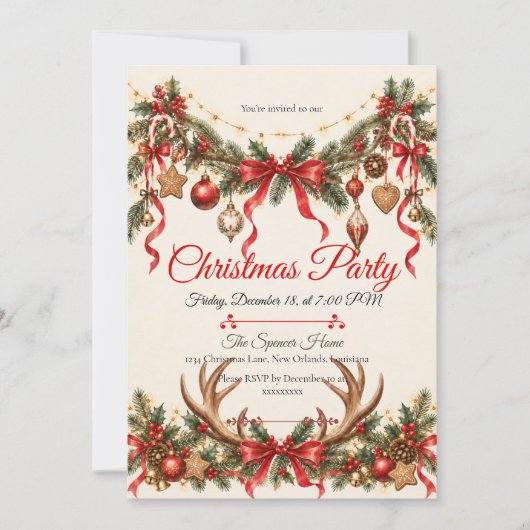Invitation Fête de Noël rustique en forêt (Devant)