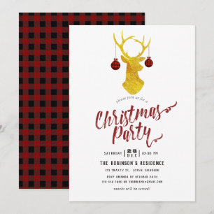 Invitation Fête de Noël rustique et fantaisiste à carreaux de