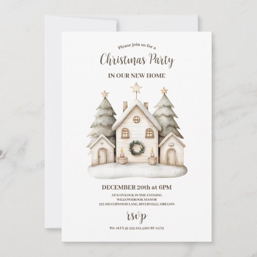 Invitation Fête de Noël rustique et neutre (Devant)