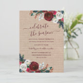 Invitation Fête de Noël Rustique Floral Bourgogne (Debout devant)