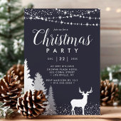 Invitation Fête de Noël Rustique Hiver Cerf Forêt Bleue
