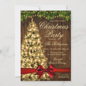 Invitation Fête de Noël rustique | Lumières de l'arbre de Noë (Devant)