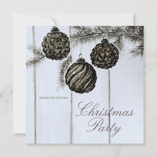 Invitation Fête de Noël Rustique Noir et Blanc (Devant)