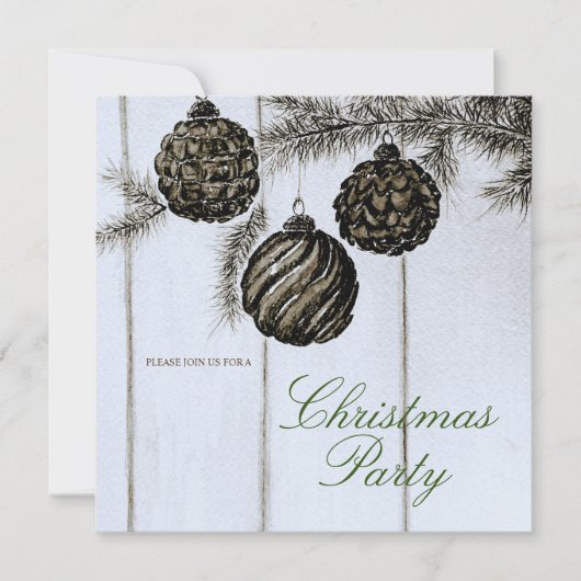Invitation Fête de Noël rustique noir et blanc (Devant)