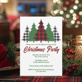 Invitation Fête de Noël Rustique Red Plaid Green Trees