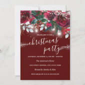 Invitation Fête de Noël Rustique Rouge Floral (Devant)
