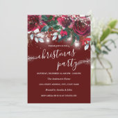 Invitation Fête de Noël Rustique Rouge Floral (Debout devant)