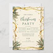 Invitation Fête de Noël rustique ruban doré (Devant)