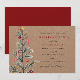 Invitation Fête de Noël Rustique Simple Traditionnelle autour