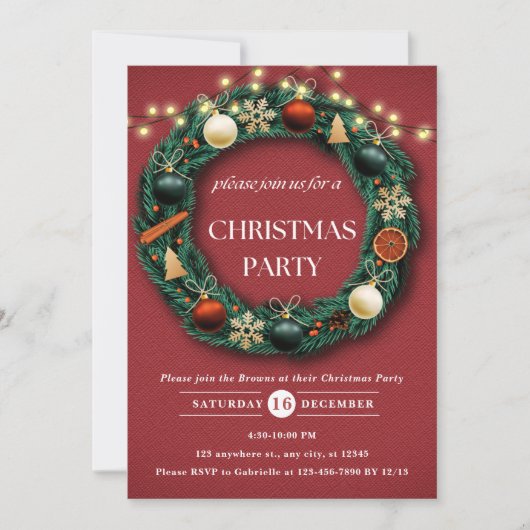 Invitation Fête de Noël Rustique Wreath (Devant)