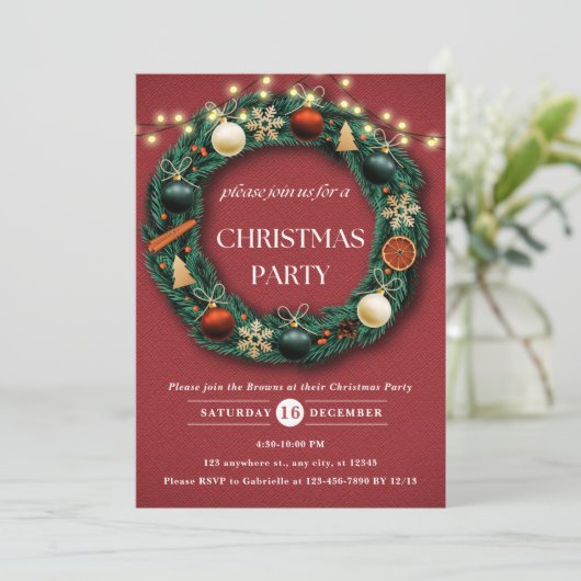 Invitation Fête de Noël Rustique Wreath (Debout devant)