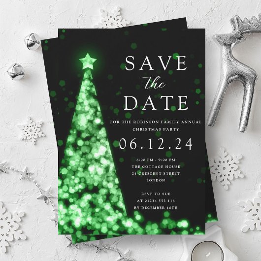 Invitation Fête de Noël Sauvez La Date Green Tree Glam