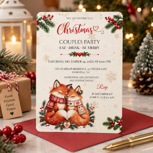 Invitation Fête de Noël scandinave Cozy Fox pour couples