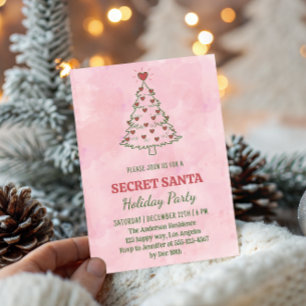 Invitation Fête de Noël Secret Santa aquarelle rose
