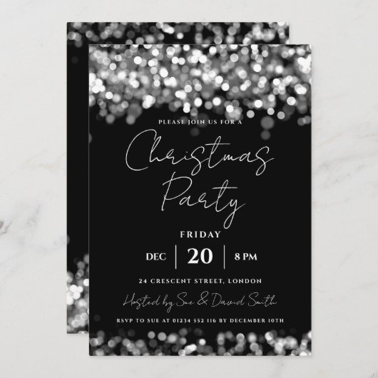 Invitation Fête de Noël Silver brillant (Devant / Derrière)