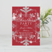 Invitation Fête de Noël Silver Red Snowflake (Debout devant)