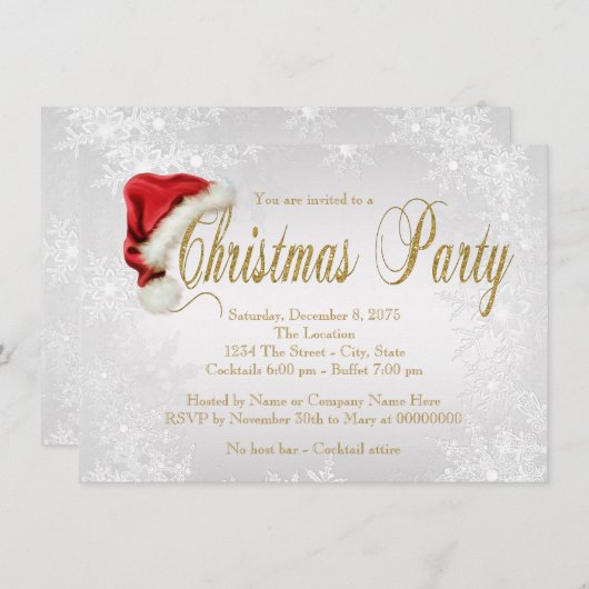 Invitation Fête de Noël Silver Snowflake (Devant / Derrière)